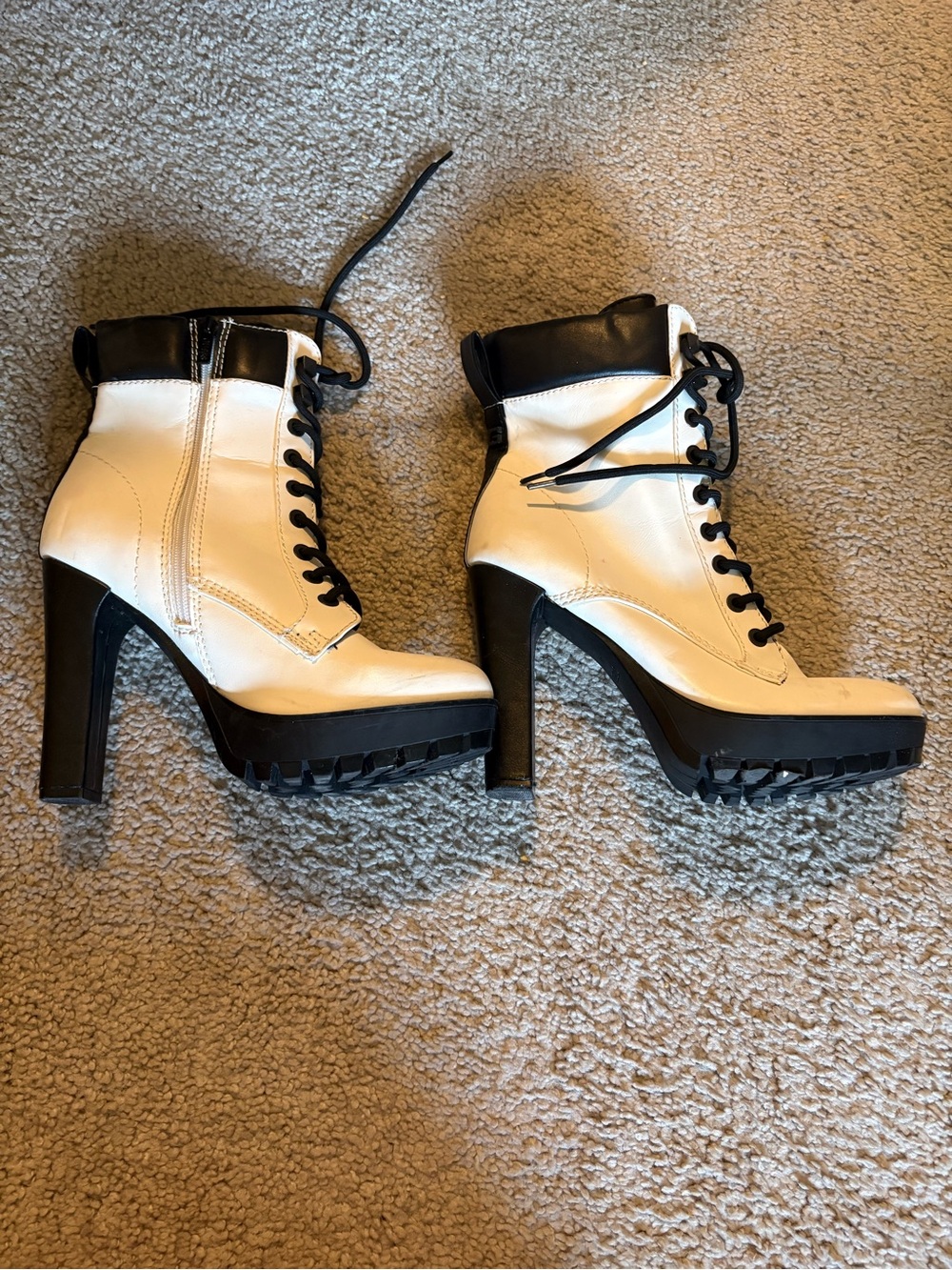 Guess Black and White Lace-Up Heeled Ankle Boots